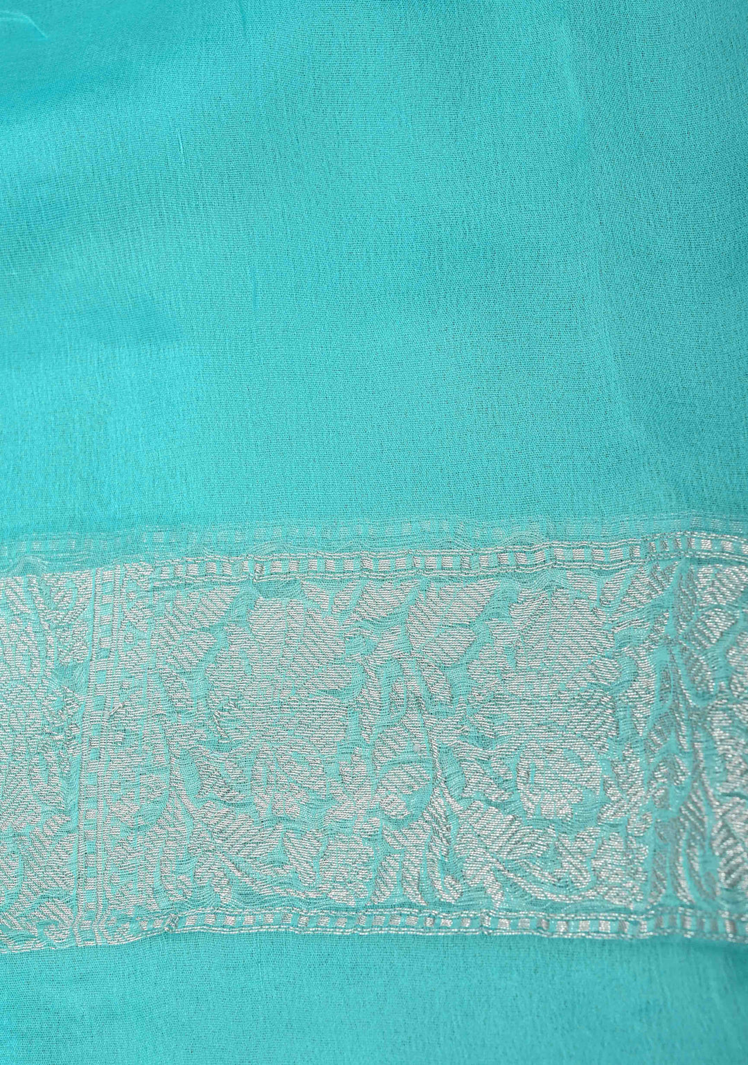 Aqua Blue Pure Chiffon Silk Saree with Silver tone Zari Buttas and Border | SILK MARK CERTIFIED
