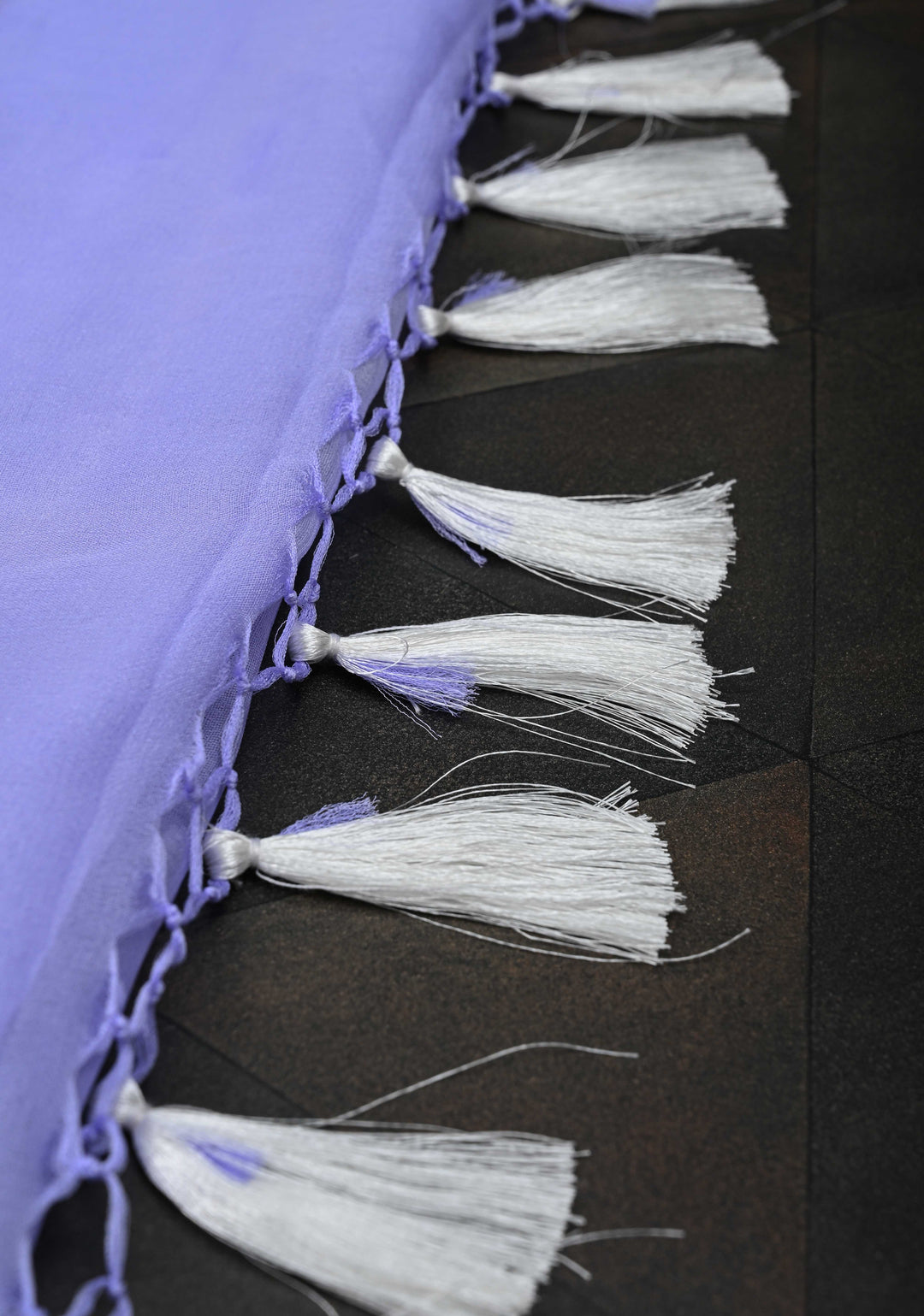 Periwinkle Pure Chiffon Silk Saree with Hand Brush Dye Silver Tone Zari Buttas and Border | SILK MARK CERTIFIED