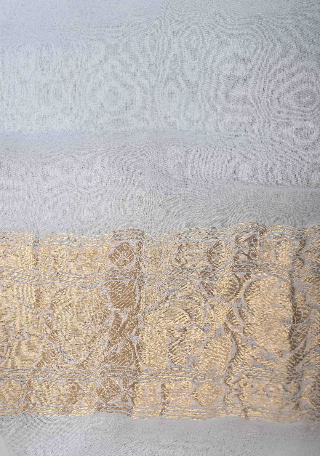 White Pure Chiffon Silk Saree with Zari Buttas and Border | SILK MARK CERTIFIED