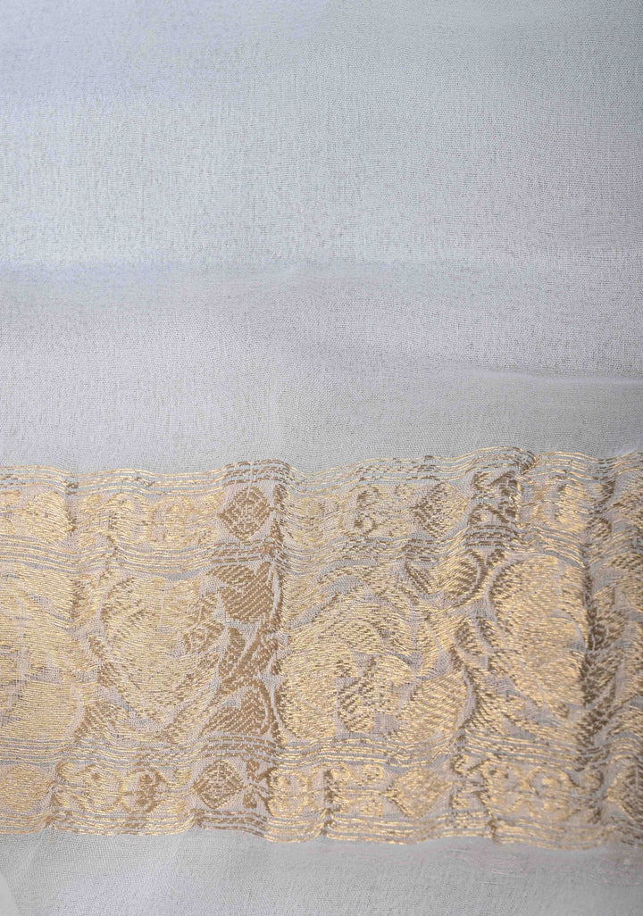 White Pure Chiffon Silk Saree with Zari Buttas and Border | SILK MARK CERTIFIED