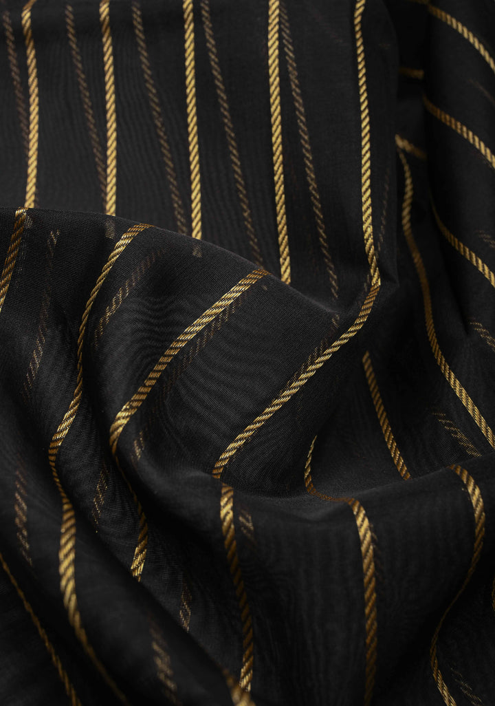Beige-Black Banarasi Half Kora and Half Tissue Saree with Sona Rupa Buttas and Zari Stripes  | Silk Mark Certified