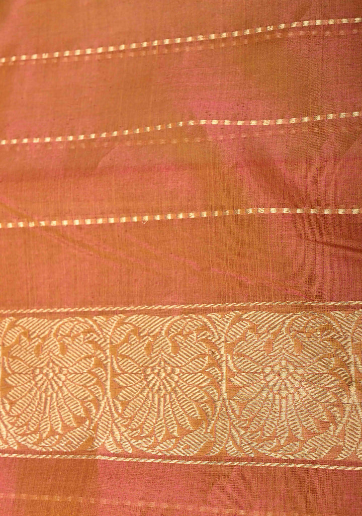 Orange Dual tone Banarasi Kora Silk Saree with Sona Rupa Buttas and Zari Border | SILK MARK CERTIFIED