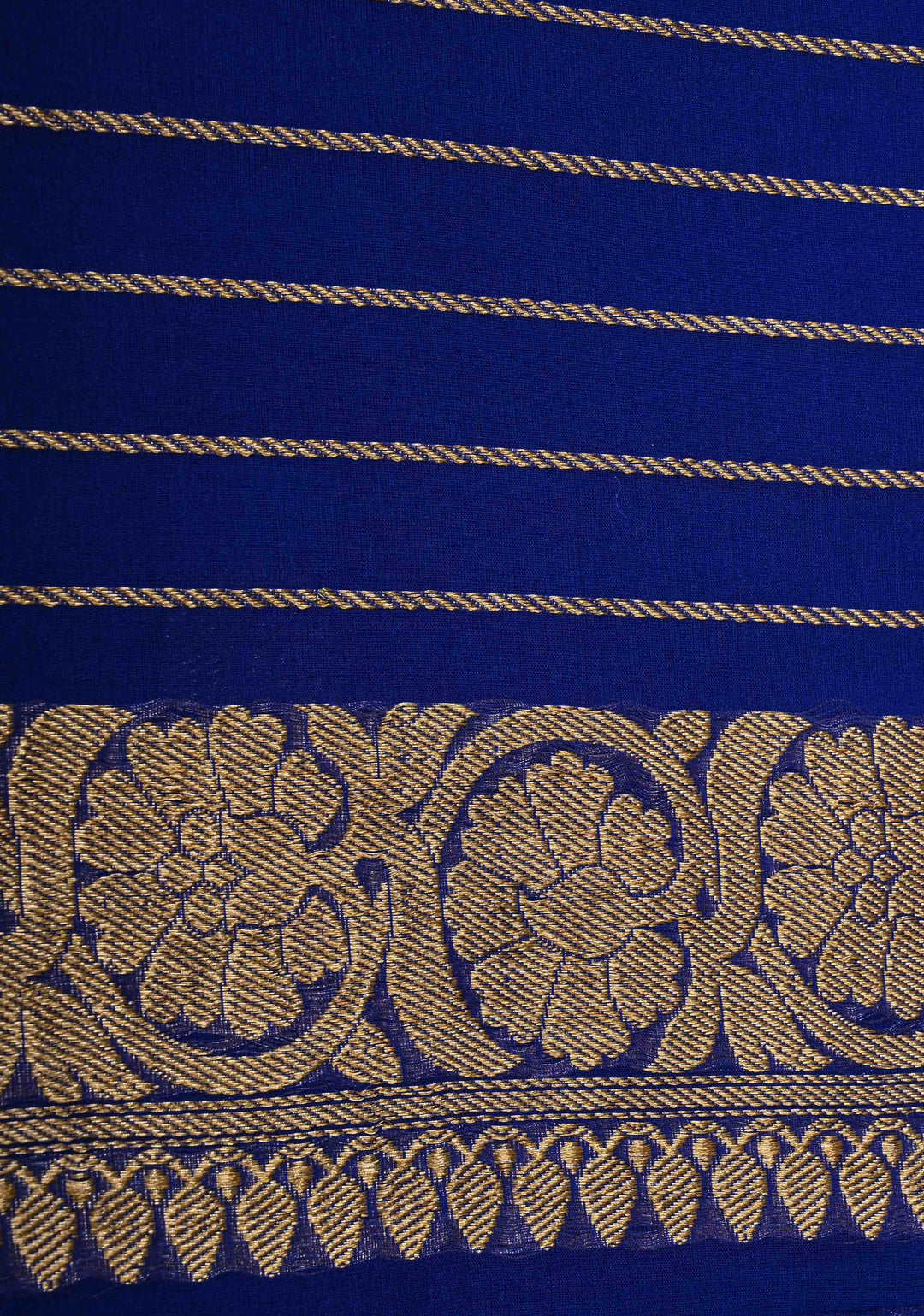 Sapphire Blue Banarasi Kora Silk Saree with Sona Rupa Chand Tara Buttas  and Zari Border | SILK MARK CERTIFIED