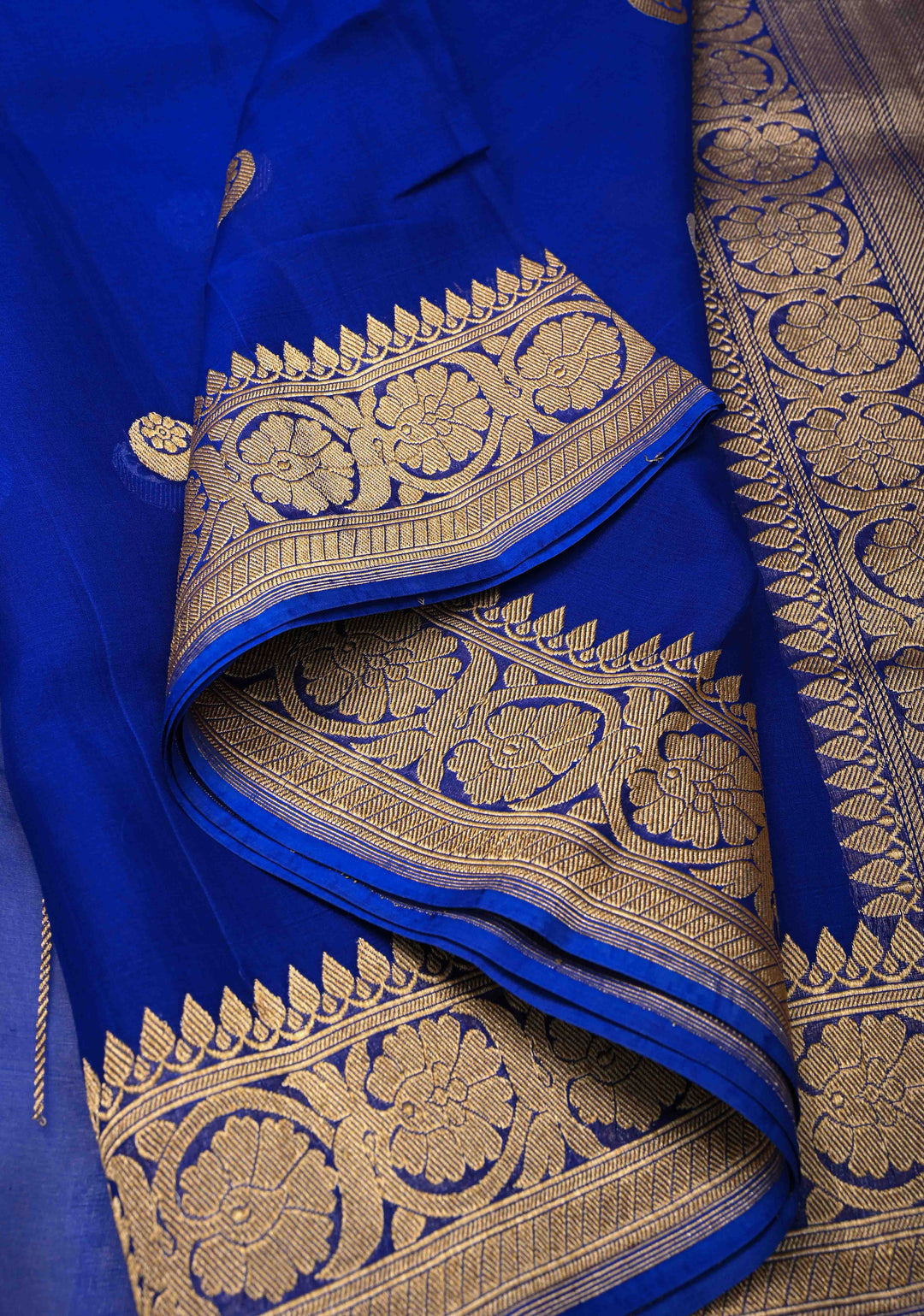 Sapphire Blue Banarasi Kora Silk Saree with Sona Rupa Chand Tara Buttas  and Zari Border | SILK MARK CERTIFIED