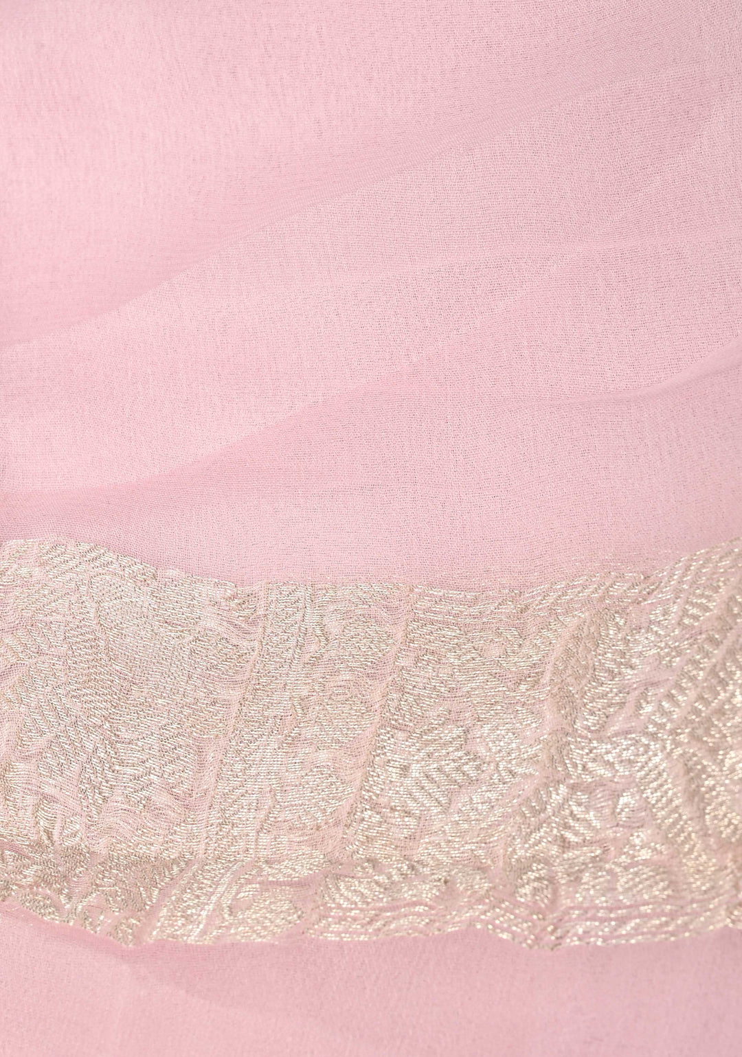 Pastel Pink Pure Chiffon Silk Saree with Silver tone Zari Buttas and Border | SILK MARK CERTIFIED