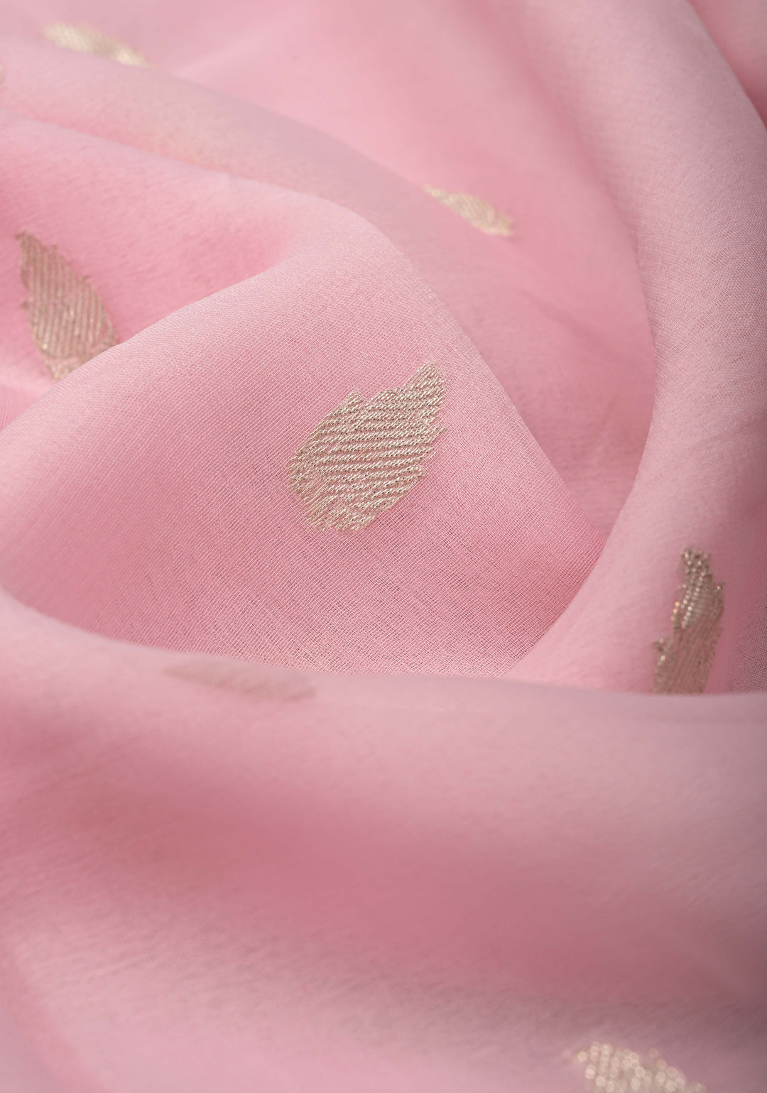 Pastel Pink Pure Chiffon Silk Saree with Silver tone Zari Buttas and Border | SILK MARK CERTIFIED