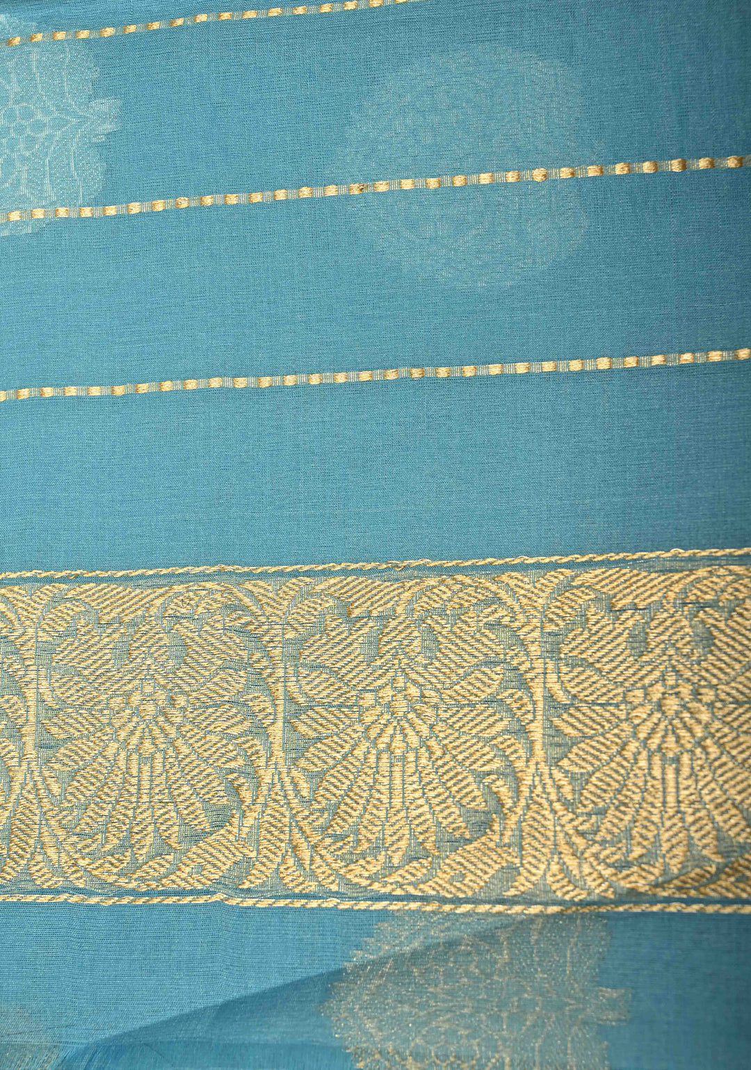 Sky Blue Banarasi Kora Silk Saree with Gold Silver Zari Buttas and Zari Border | SILK MARK CERTIFIED
