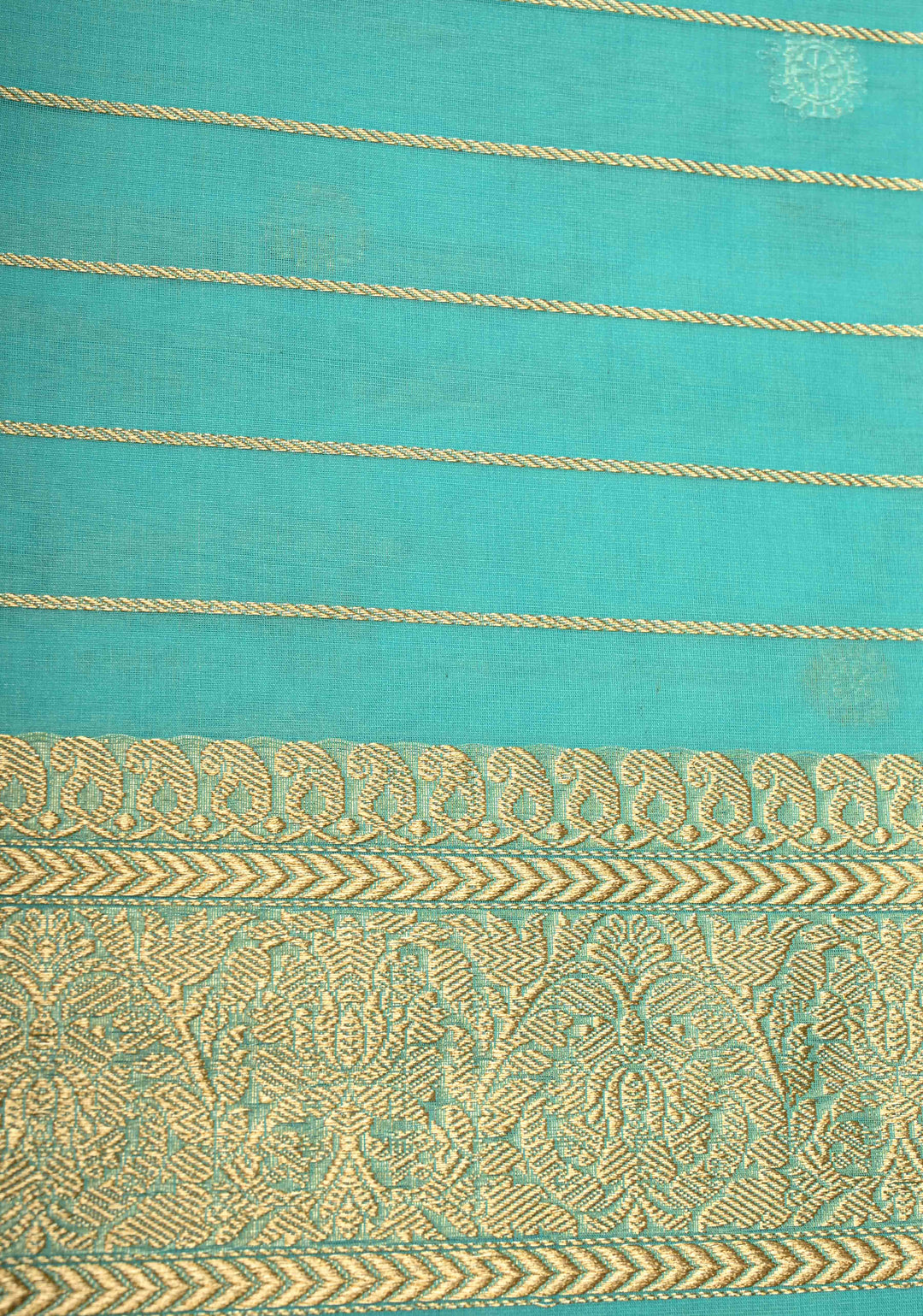 Turquoise Exquisite Banarasi Kora Silk Saree with Gold Silver Zari Buttas and Zari Border | SILK MARK CERTIFIED