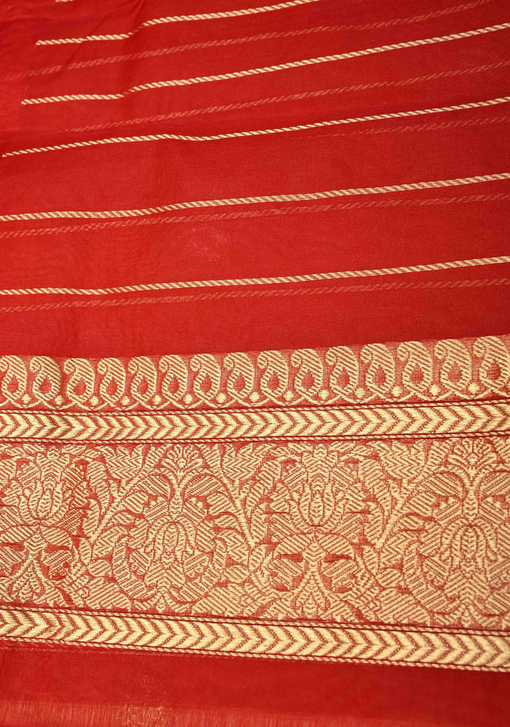 Coral Pink Banarasi Kora Silk Saree with Sona Rupa Buttas and Zari Border | SILK MARK CERTIFIED