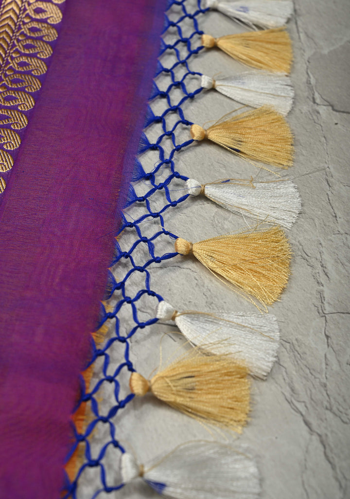 Kesari Orange Dual tone Banarasi Kora Silk Saree with Sona Rupa Buttas and Contrast Zari Border | SILK MARK CERTIFIED