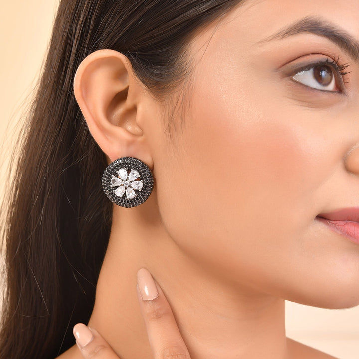 Sparkling Elegance Floral Beauty American Diamond Stud Earrings  | SHOBITAM