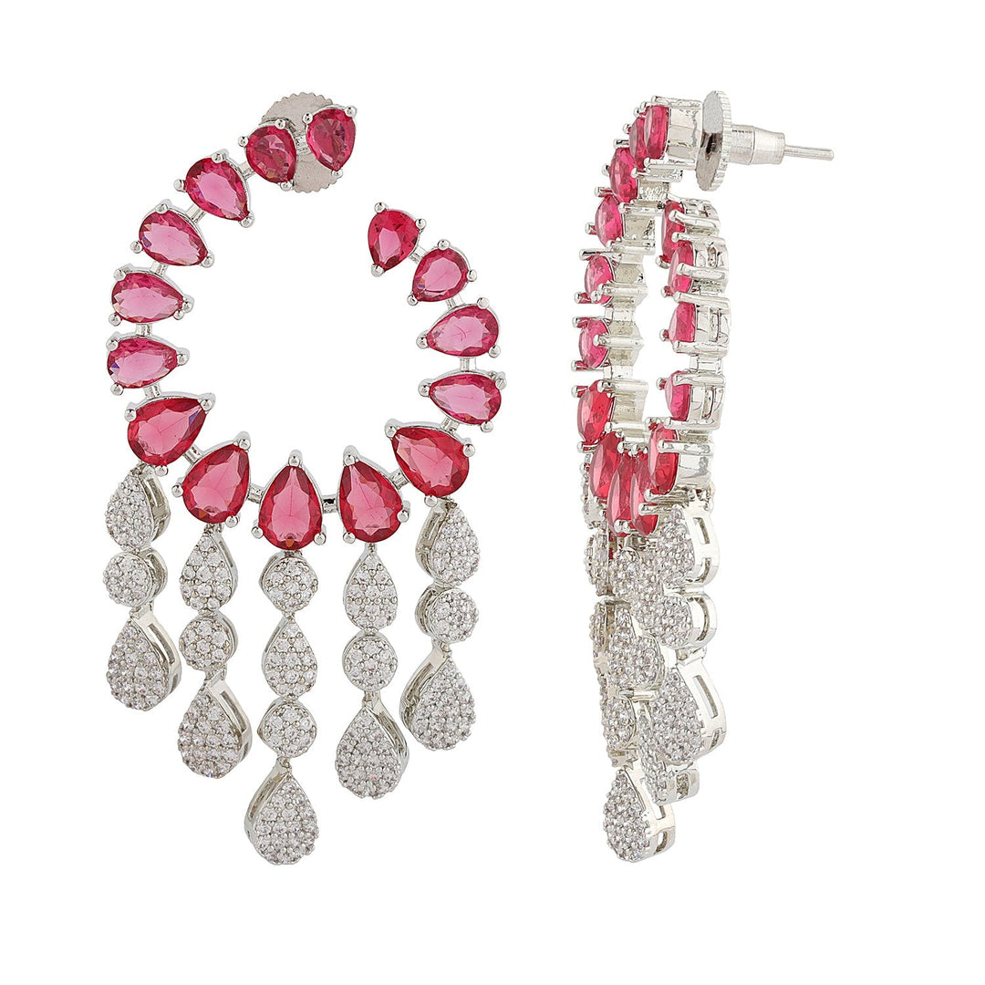 Sparkling Elegance Scarlet Cascade American Diamond Dangler Earrings | SHOBITAM
