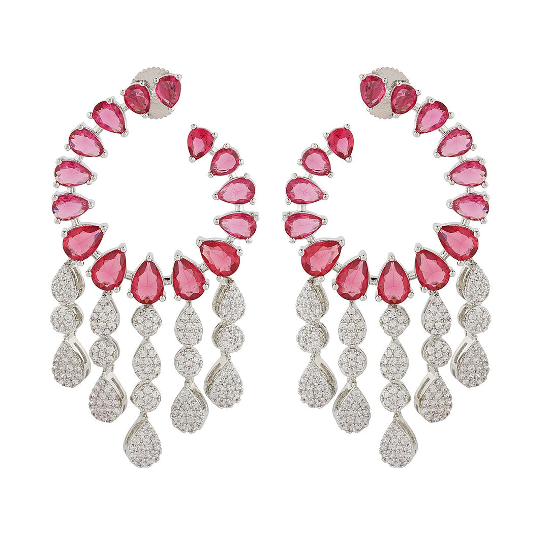 Sparkling Elegance Scarlet Cascade American Diamond Dangler Earrings | SHOBITAM