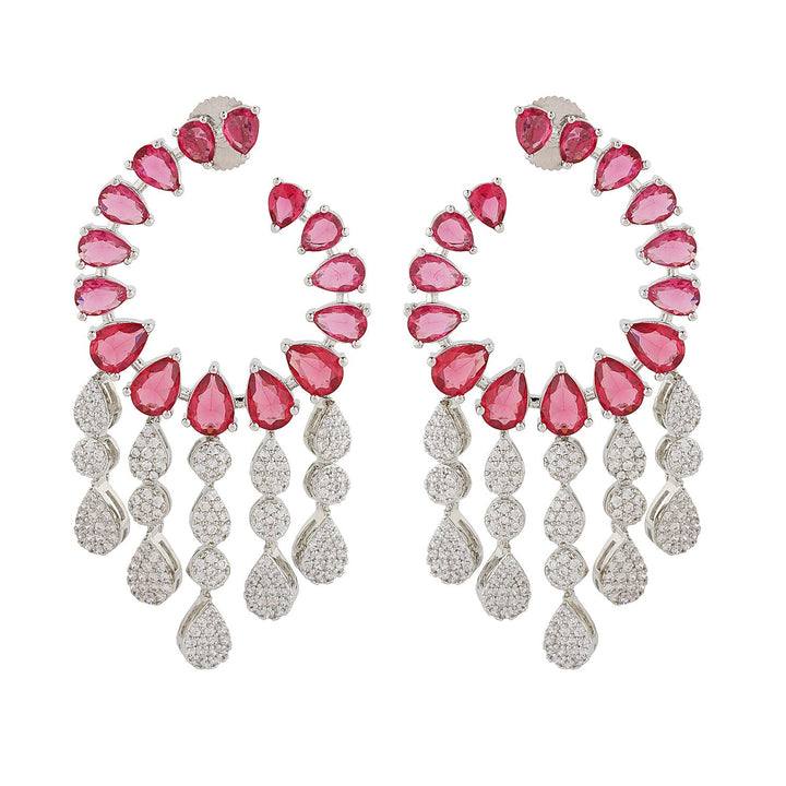 Sparkling Elegance Scarlet Cascade American Diamond Dangler Earrings | SHOBITAM