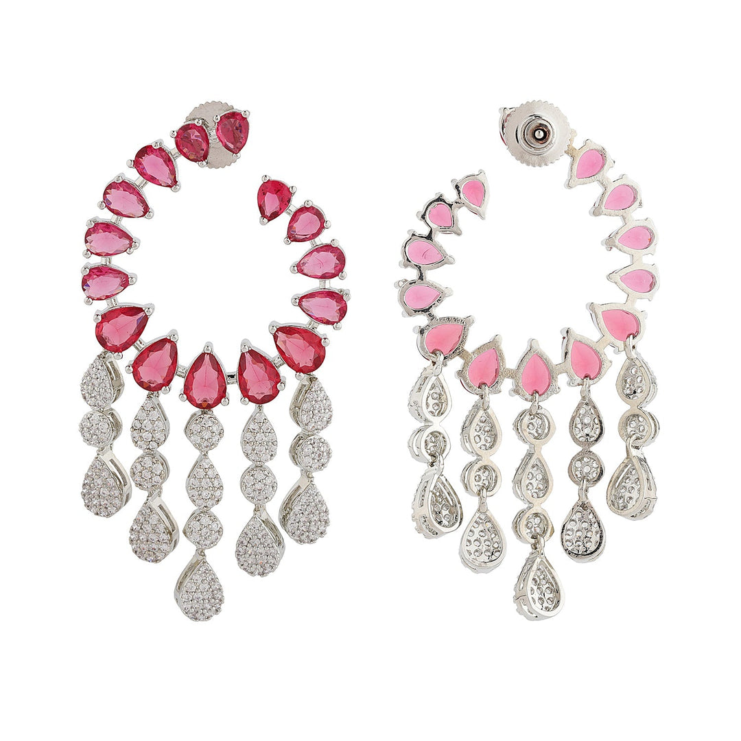 Sparkling Elegance Scarlet Cascade American Diamond Dangler Earrings | SHOBITAM