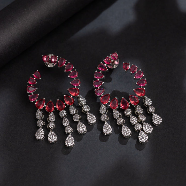 Sparkling Elegance Scarlet Cascade American Diamond Dangler Earrings | SHOBITAM