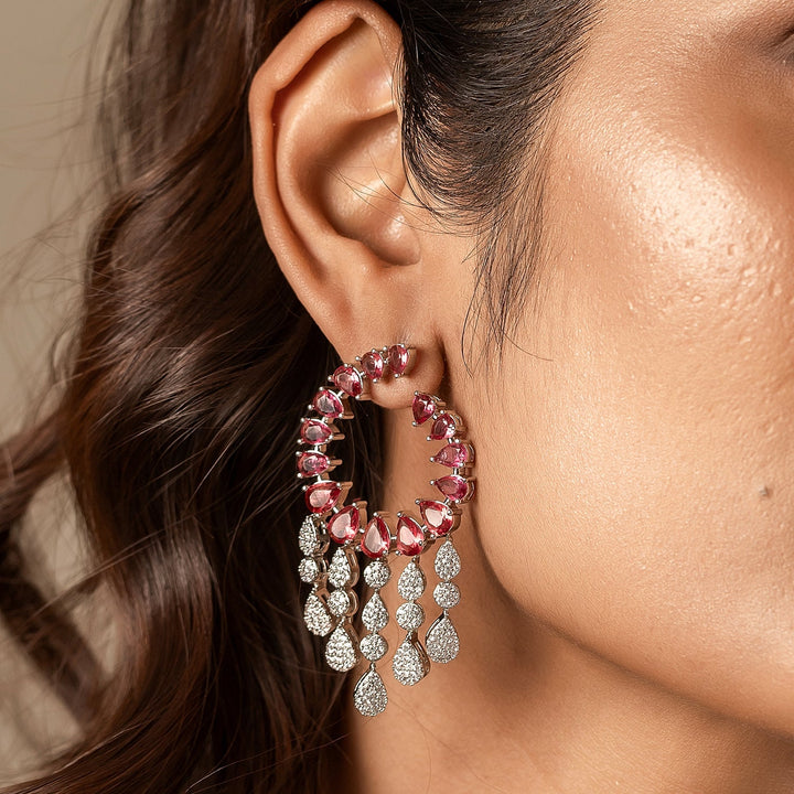 Sparkling Elegance Scarlet Cascade American Diamond Dangler Earrings | SHOBITAM