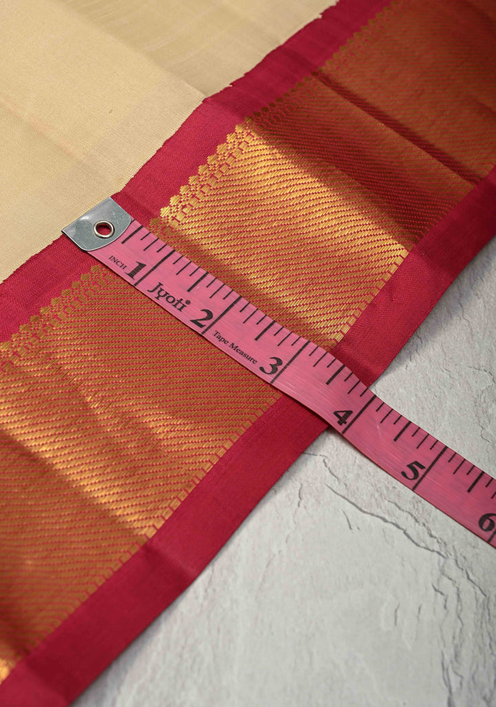 Korvai Weave Kanjivaram Pure Silk Saree in Off White with Ganga Jamuna Short Width Borders | SILK MARK CERTIFIED