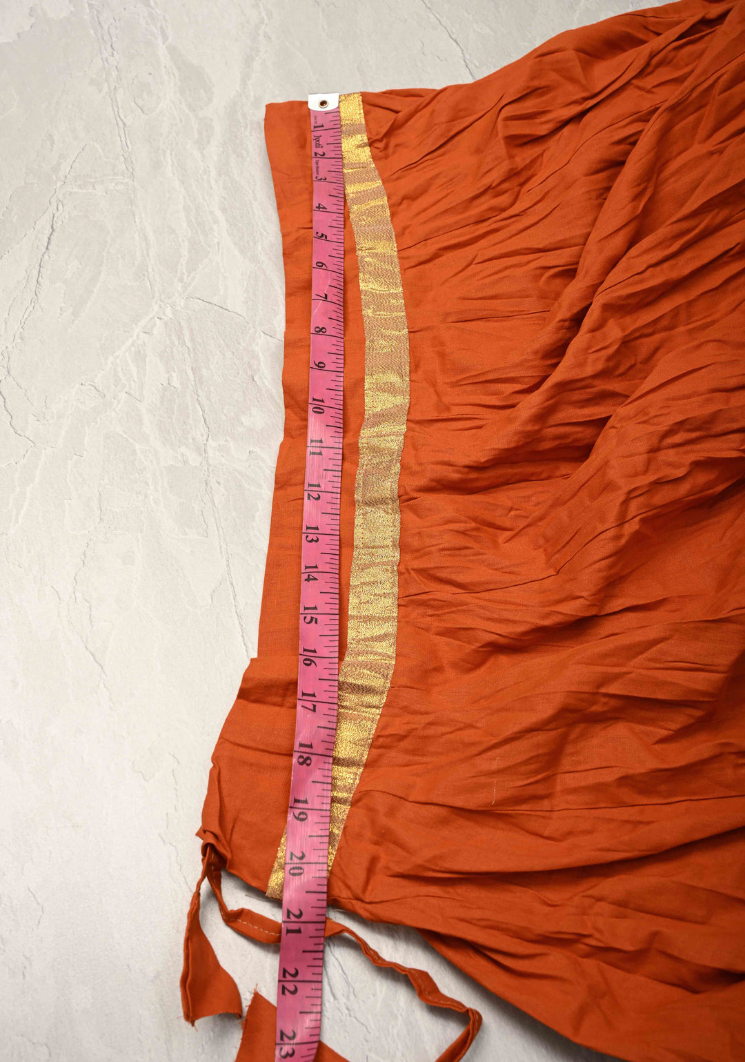 6.75 Mega Flare Kalidaar Orange Cotton Skirt with Ajrakh Hand Block Print on Border, Ready to ship