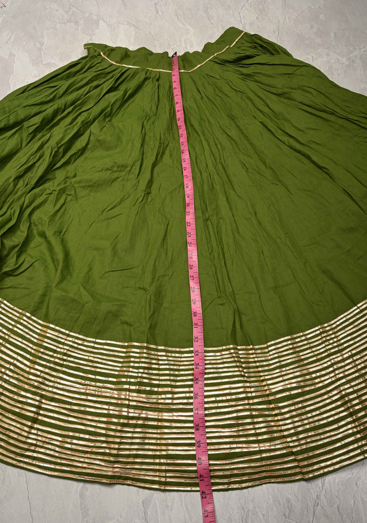 9.25 Meter Mega Flare Kalidaar Sap Green Cotton Skirt with Gotta Border , Ready to ship