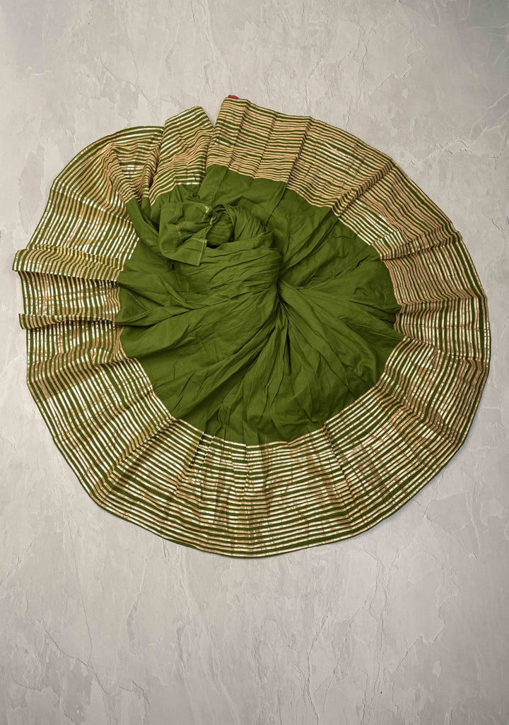 9.25 Meter Mega Flare Kalidaar Sap Green Cotton Skirt with Gotta Border , Ready to ship