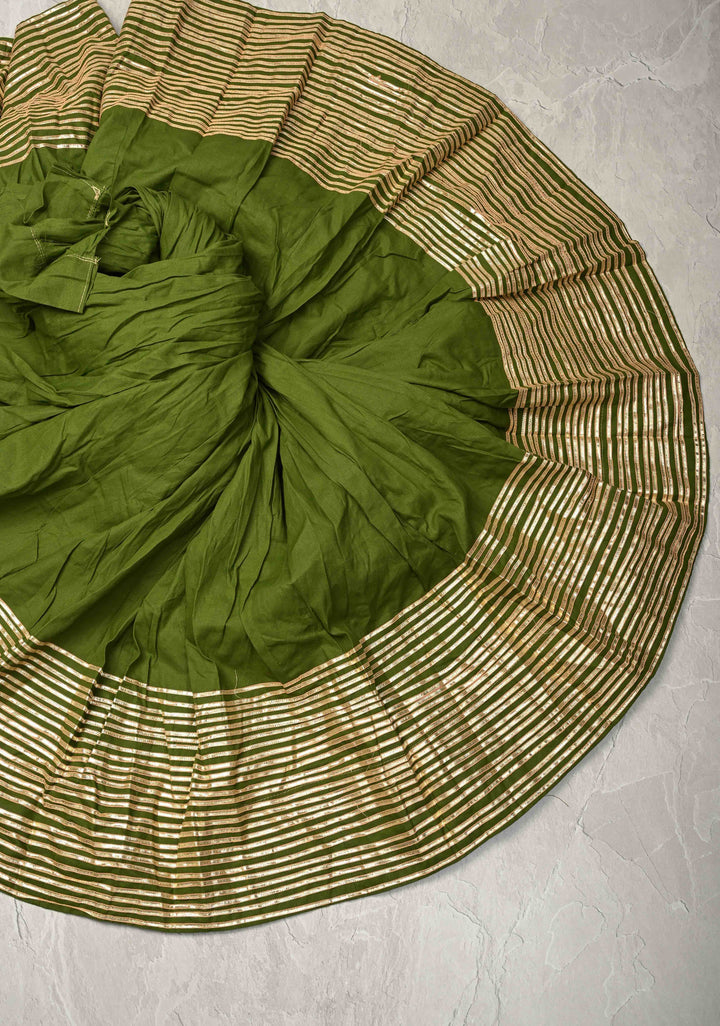 9.25 Meter Mega Flare Kalidaar Sap Green Cotton Skirt with Gotta Border , Ready to ship