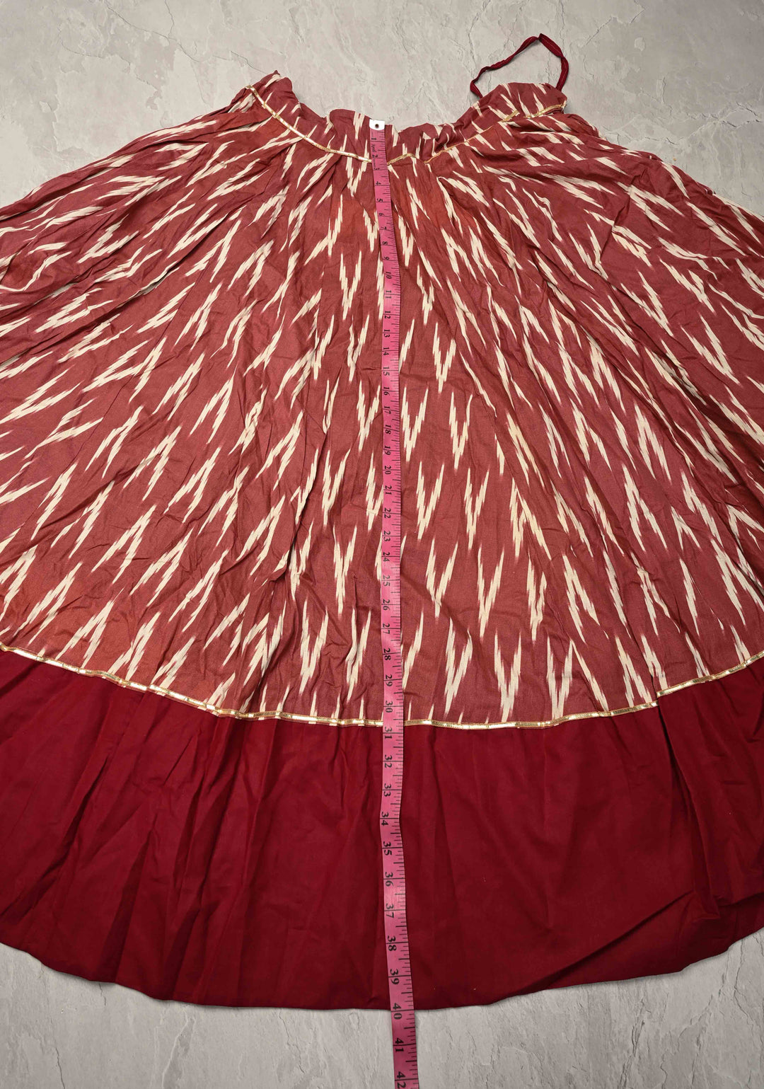 Mega Flare Kalidaar Brown Cotton Skirt with Block Print and Wide Border , Ready to ship