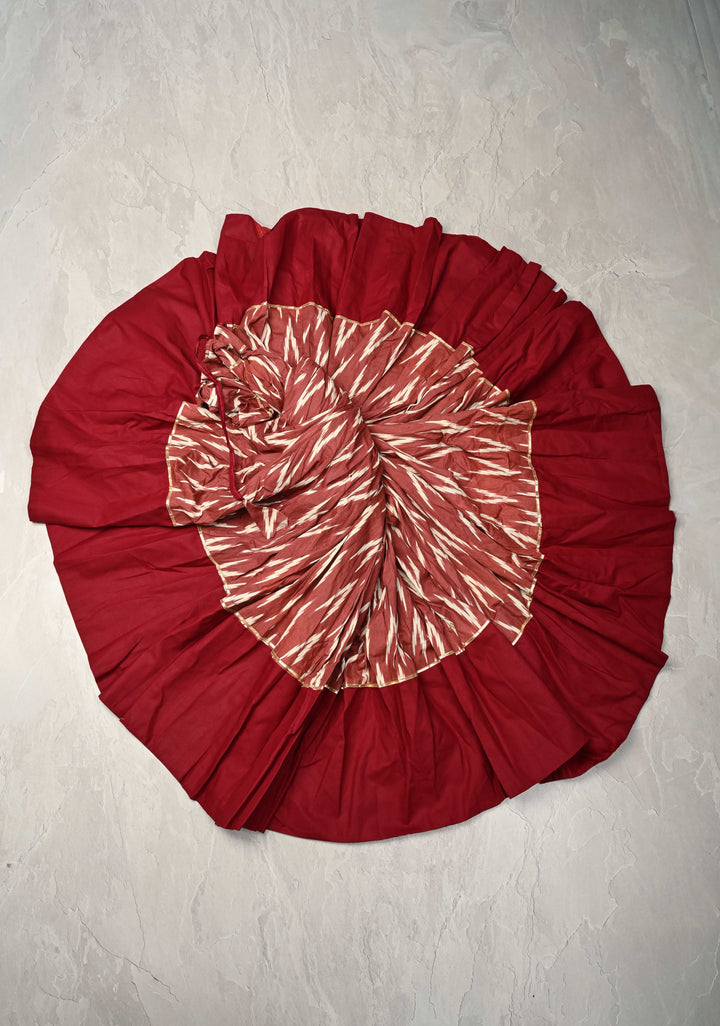Mega Flare Kalidaar Brown Cotton Skirt with Block Print and Wide Border , Ready to ship