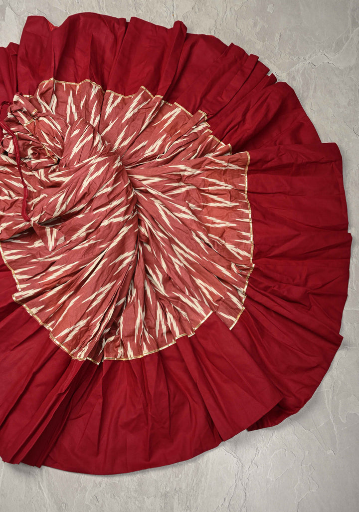 Mega Flare Kalidaar Brown Cotton Skirt with Block Print and Wide Border , Ready to ship