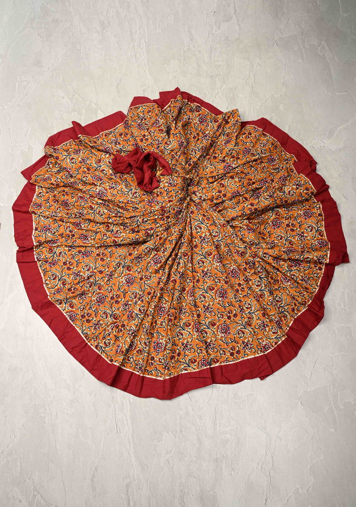 11.5 meter Mega Flare Kalidaar Maroon Cotton Skirt with Ajrakh Hand Block Print and Contrast Border, ready to ship (Copy)