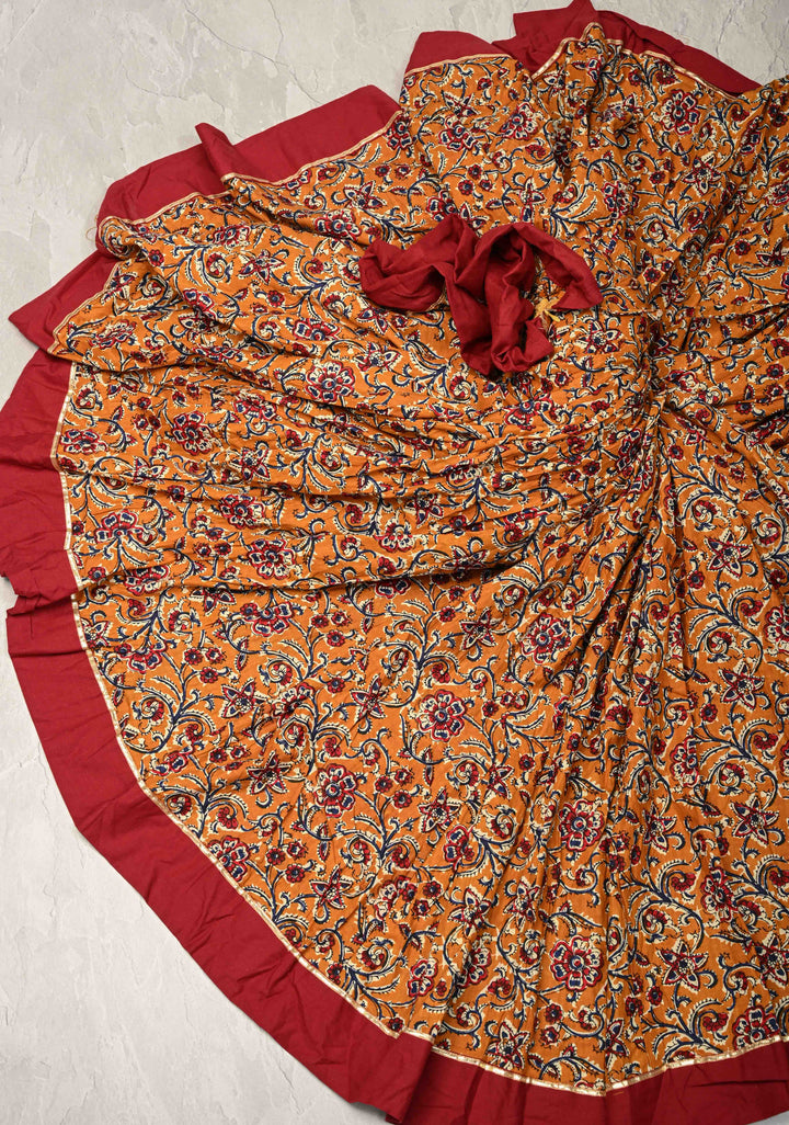 11.5 meter Mega Flare Kalidaar Maroon Cotton Skirt with Ajrakh Hand Block Print and Contrast Border, ready to ship (Copy)