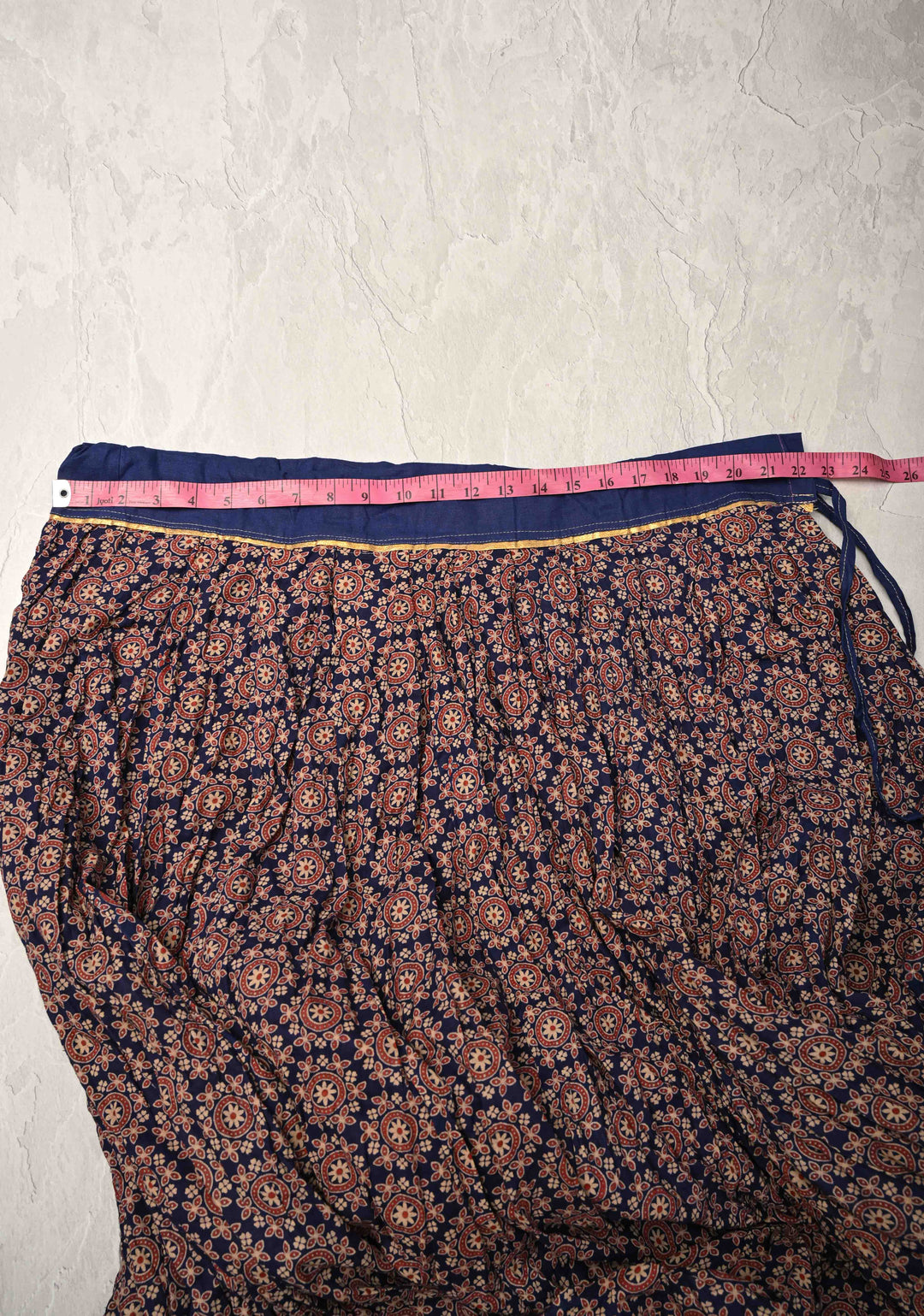 10.4 Mega Flare Kalidaar Navy Blue Cotton Skirt with Ajrakh Hand Block Print and Contrast Border, ready to ship