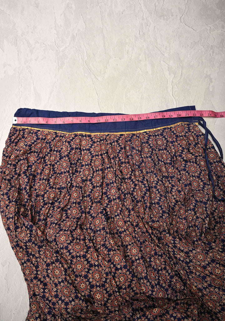 10.4 Mega Flare Kalidaar Navy Blue Cotton Skirt with Ajrakh Hand Block Print and Contrast Border, ready to ship