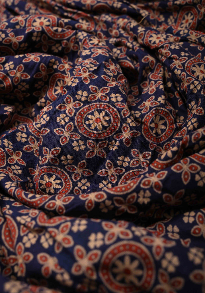 10.4 Mega Flare Kalidaar Navy Blue Cotton Skirt with Ajrakh Hand Block Print and Contrast Border, ready to ship