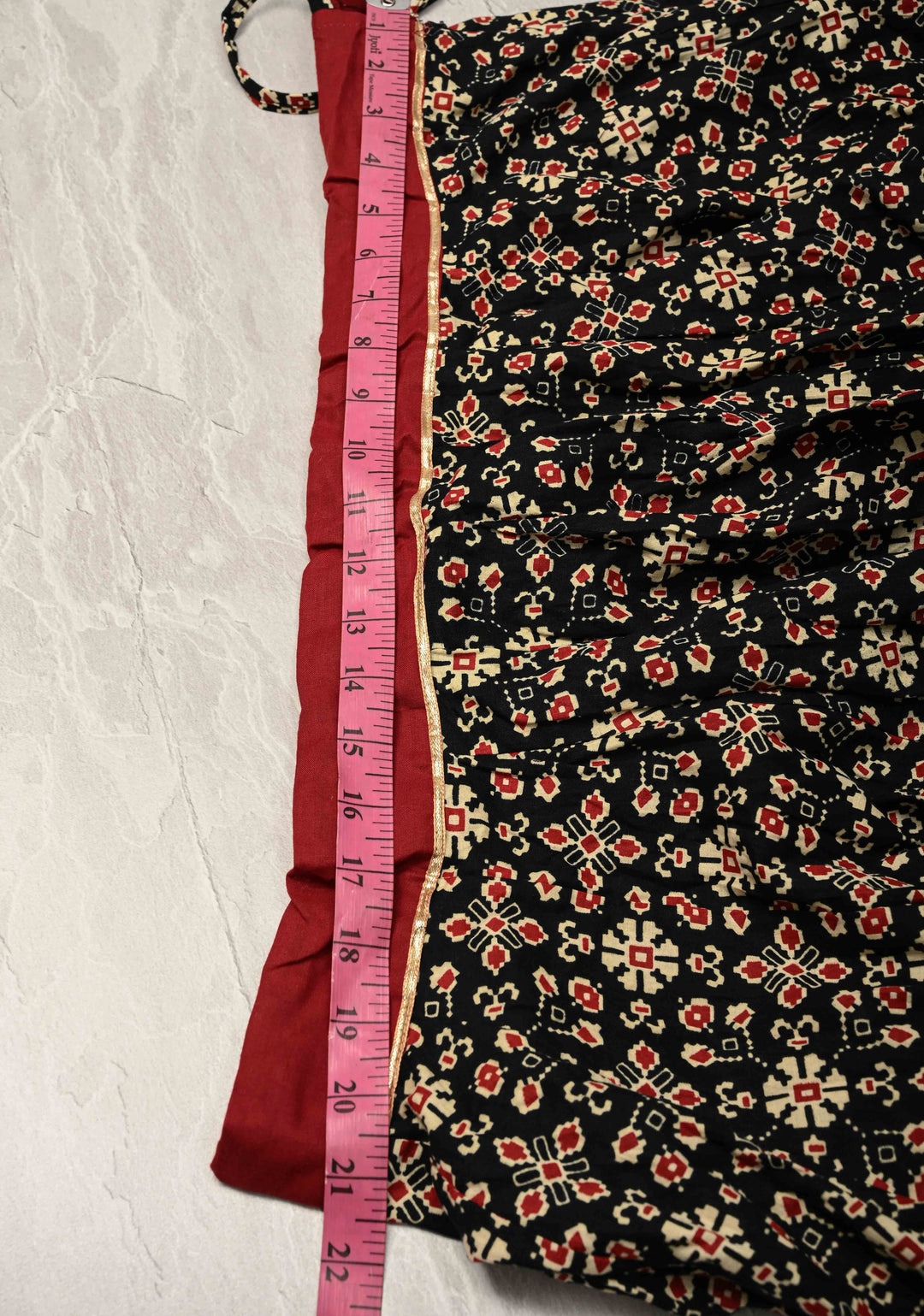 9.25 Mega Flare Kalidaar Black Cotton Skirt with Ajrakh Hand Block Print and Contrast Border, ready to ship