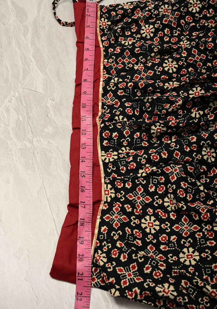 9.25 Mega Flare Kalidaar Black Cotton Skirt with Ajrakh Hand Block Print and Contrast Border, ready to ship