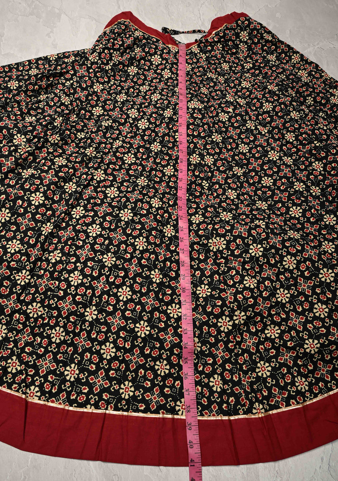 9.25 Mega Flare Kalidaar Black Cotton Skirt with Ajrakh Hand Block Print and Contrast Border, ready to ship