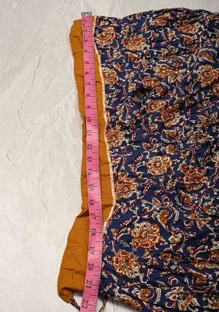 Mega Flare Kalidaar Blue Cotton Skirt with Hand Block Print and Contrast Border , Ready to ship