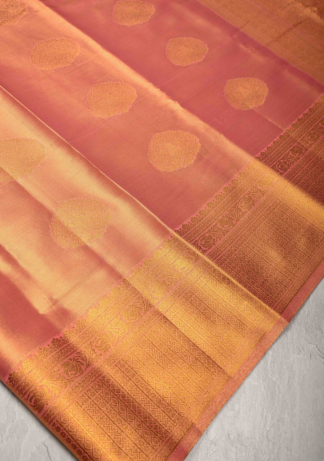 Pink Dual Tone Kanchi Tissue Semi Silk Saree with Tree Motifs with and Zari Border