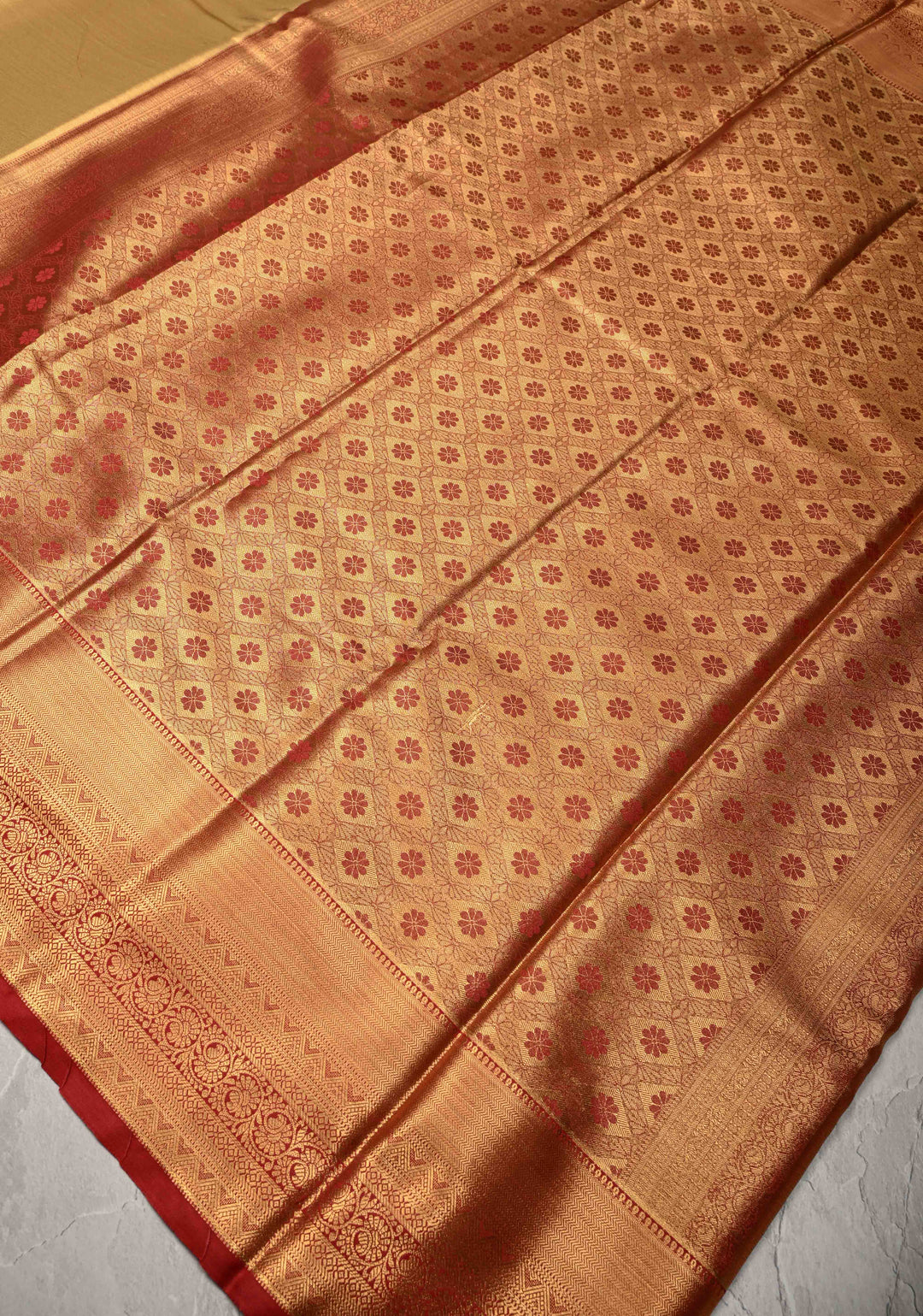 Gold Kanchi Tissue Semi Silk Saree with Contrast Zari Border