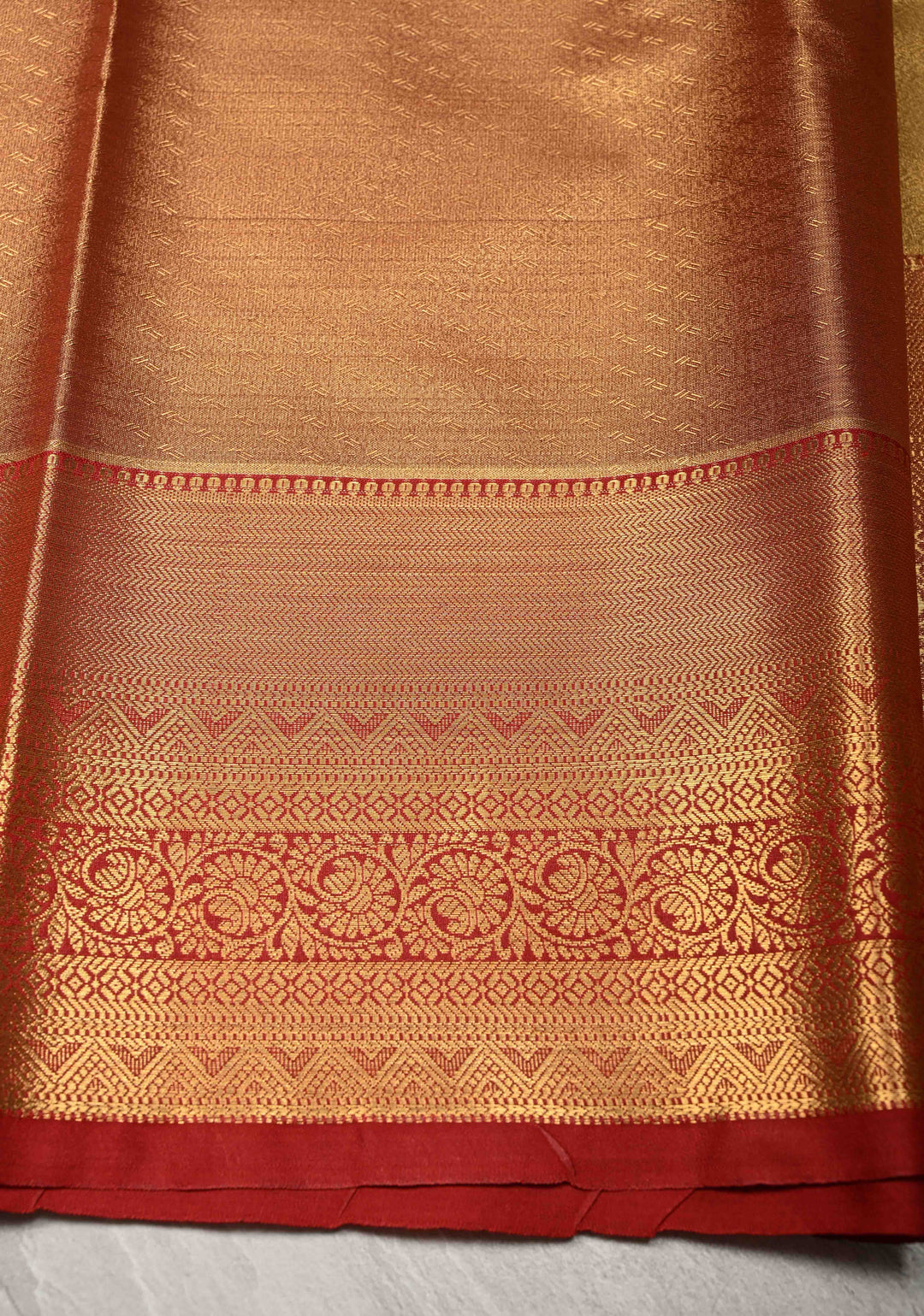 Gold Kanchi Tissue Semi Silk Saree with Contrast Zari Border