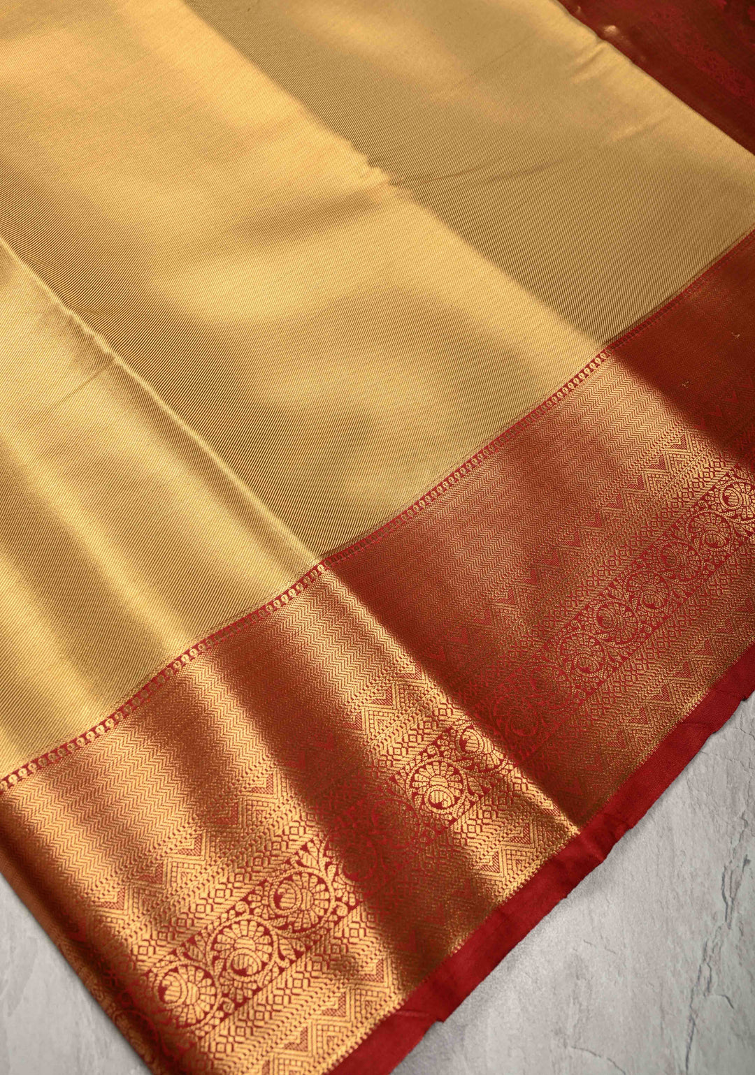 Gold Kanchi Tissue Semi Silk Saree with Contrast Zari Border