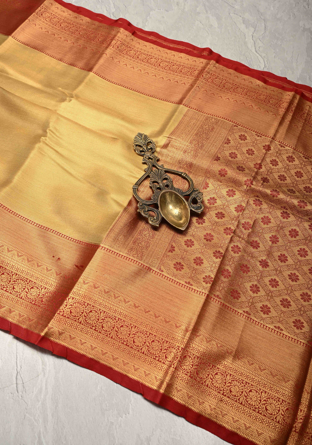 Gold Kanchi Tissue Semi Silk Saree with Contrast Zari Border