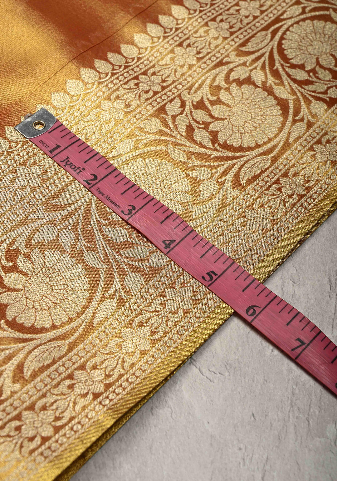 Gold Dual Tone Kanchi Tissue Semi Silk Saree with Floral Buttas with and Zari Border