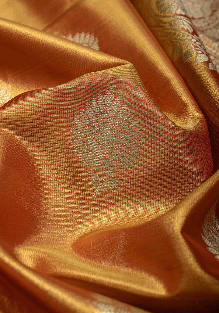 Gold Dual Tone Kanchi Tissue Semi Silk Saree with Floral Buttas with and Zari Border