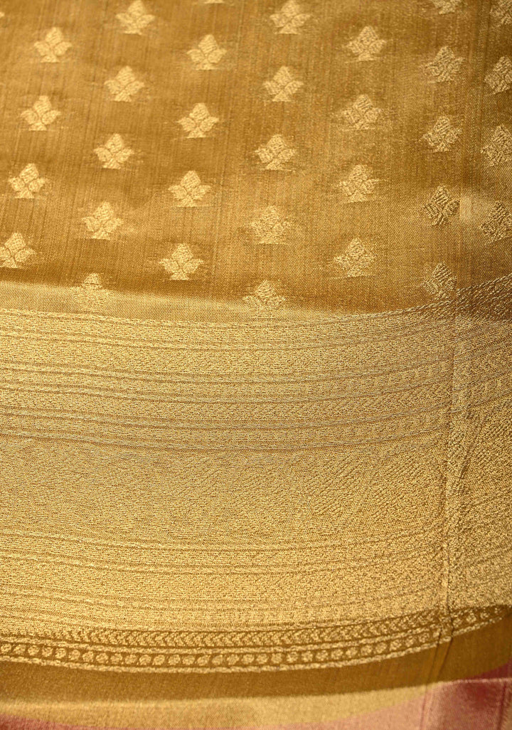 Gold Kanchi Tissue Semi Silk Saree with Elephant Buttas with and Zari Border