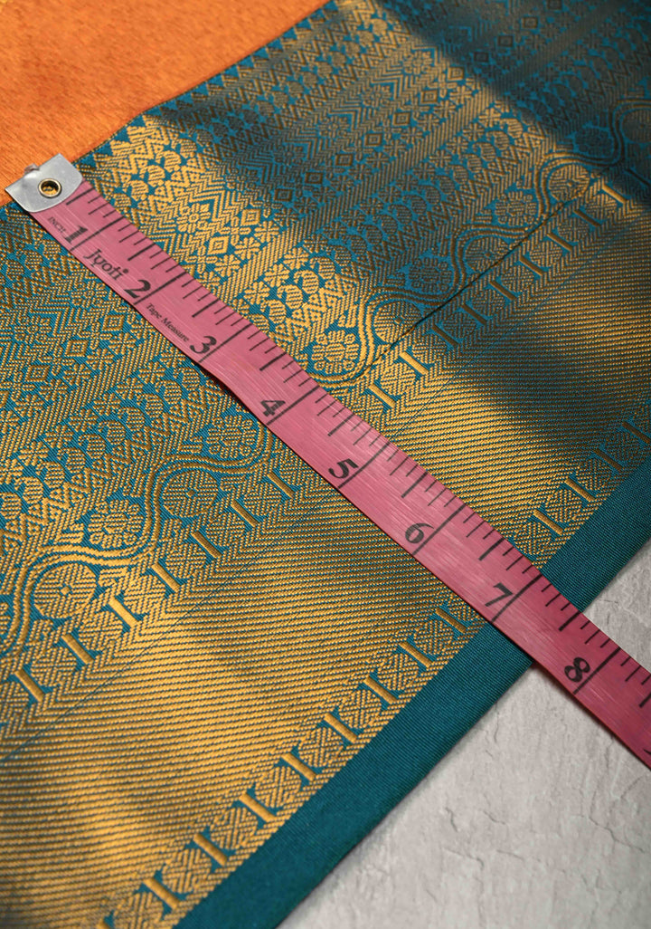 Dusty Orange Dual Tone Kanchi Tissue Semi Silk Saree with Peacock Buttas and Contrast Zari Border