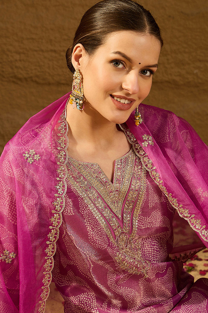 Purple Silk Blend Abstract Woven Design Straight Kurta Trousers With Dupatta | SHOBITAM