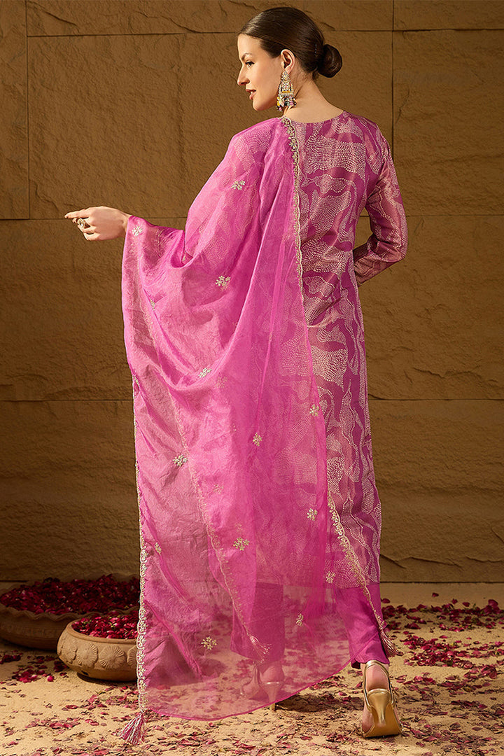 Purple Silk Blend Abstract Woven Design Straight Kurta Trousers With Dupatta | SHOBITAM