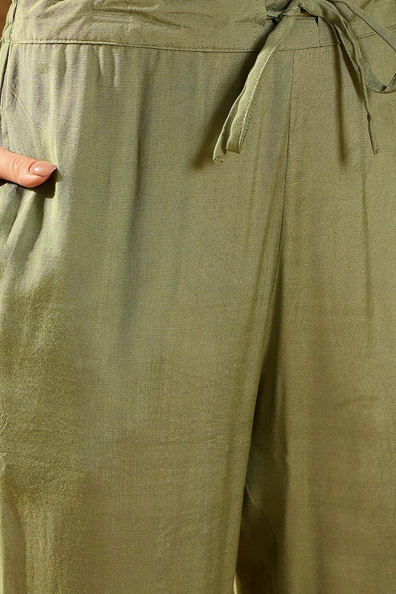 Green Silk Blend Floral Woven Design Straight Kurta Trousers With Dupatta | SHOBITAM